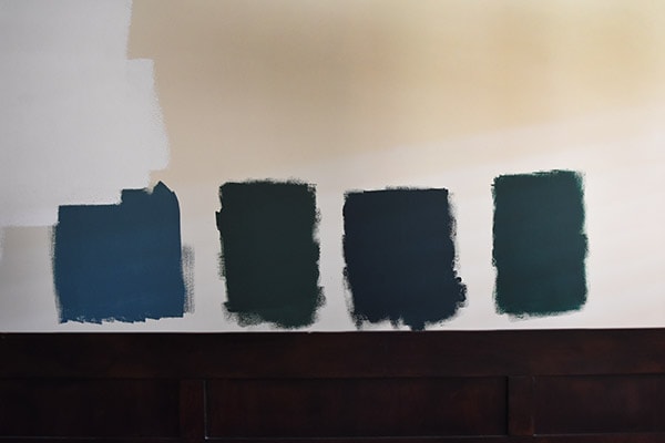 Teal Blue Paint samples on wall