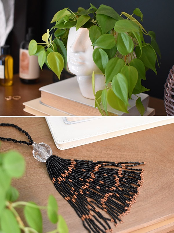 Master Bedroom Nightstand details, Pothos + Tassel