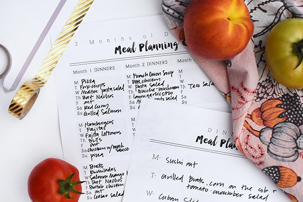 Planning Sheets for Meals