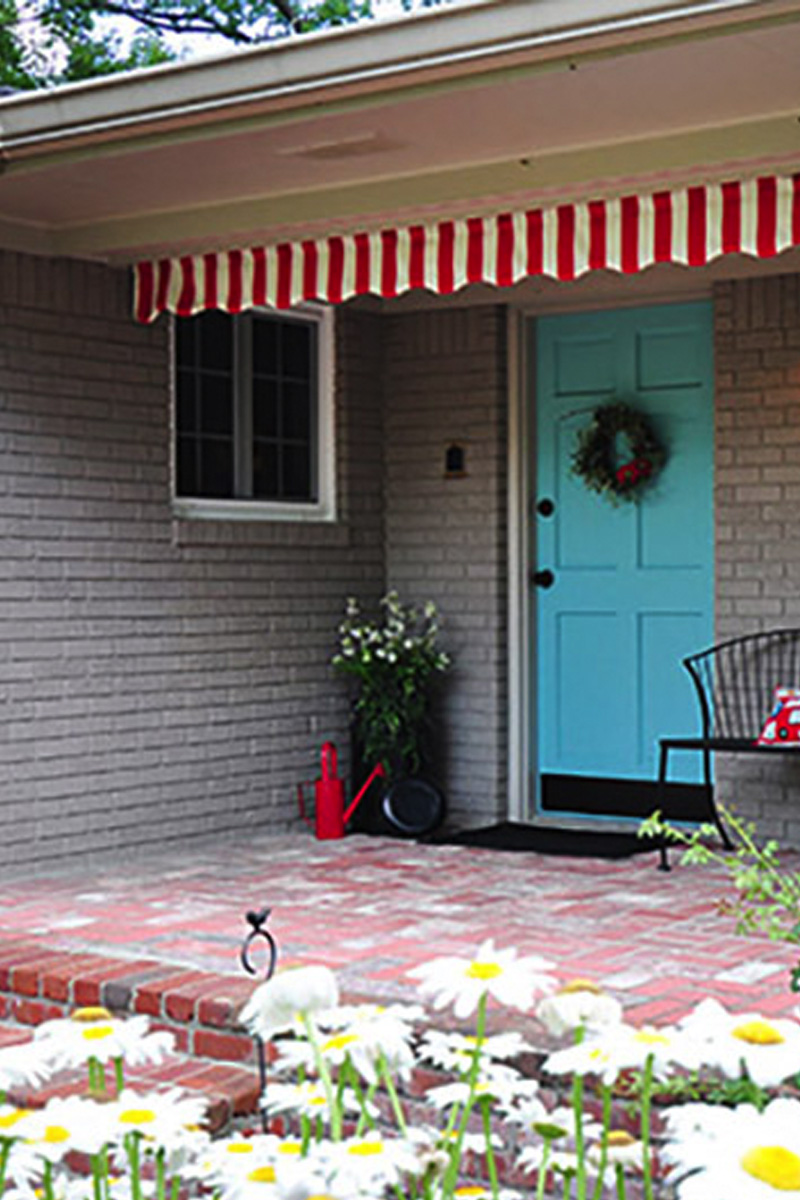Bright blue front door