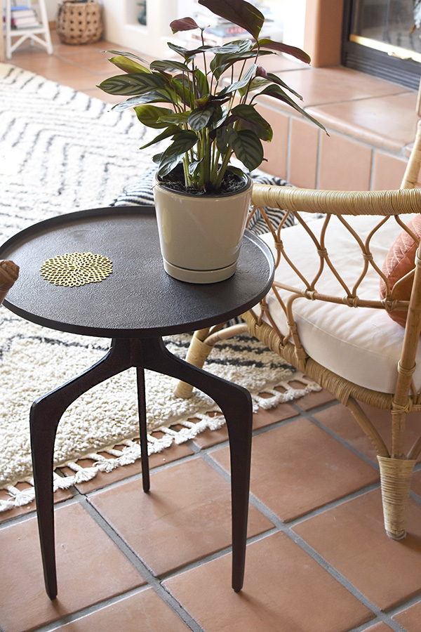 Minimalist side table with plant