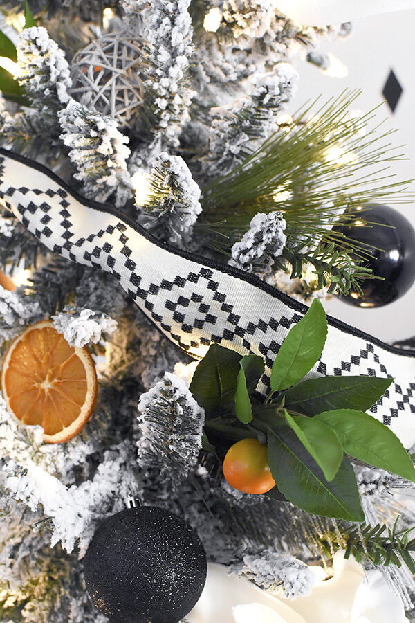 Closeup of Black and Orange ornaments