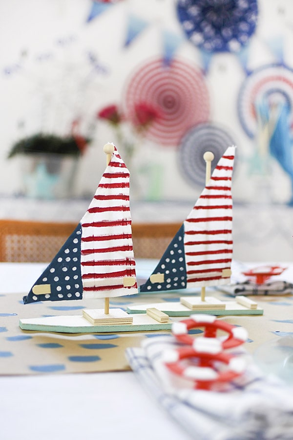 Painted American Flag Sailboats