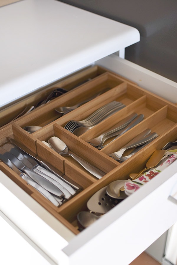 Silverware organized in a bamboo holder