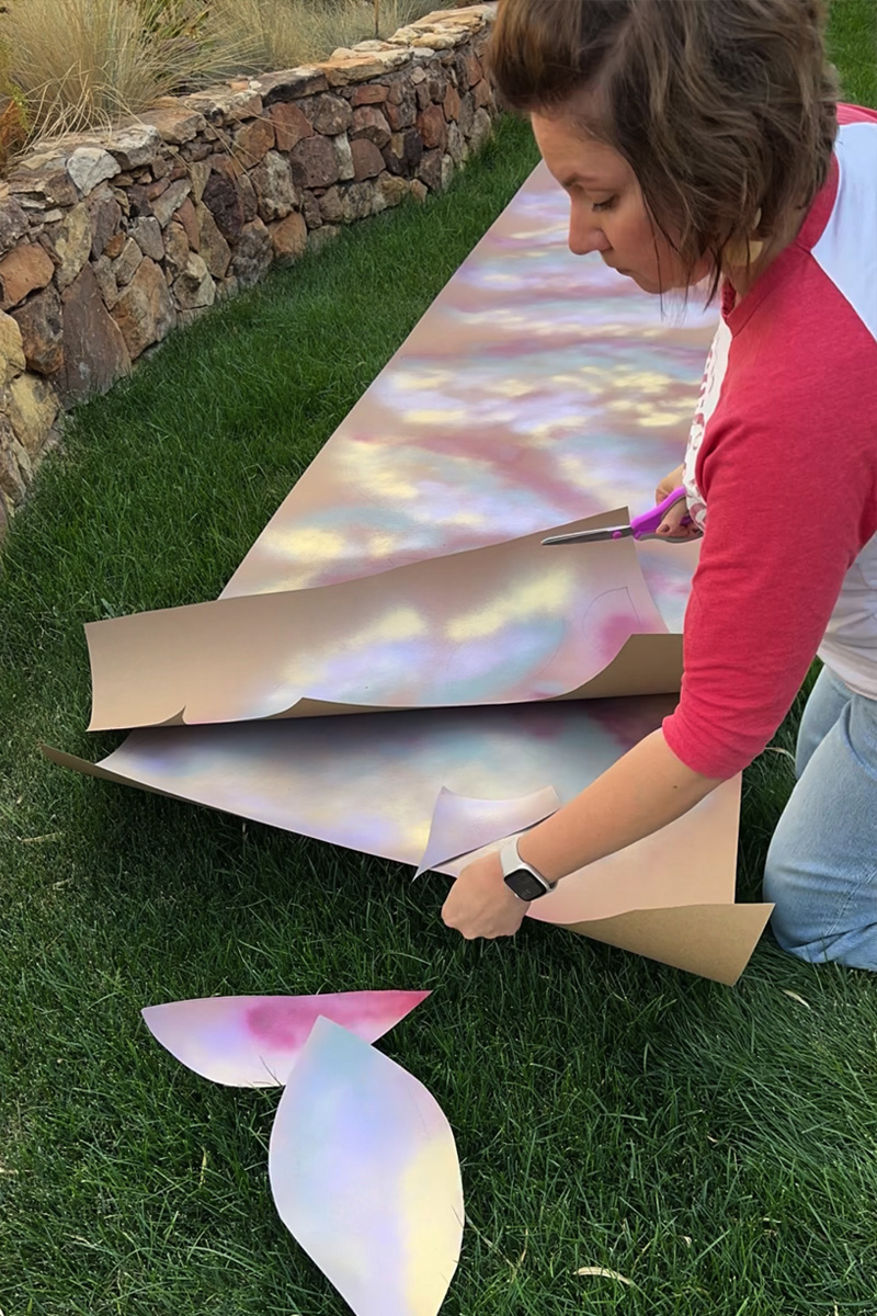 Cutting out leaves on craft paper