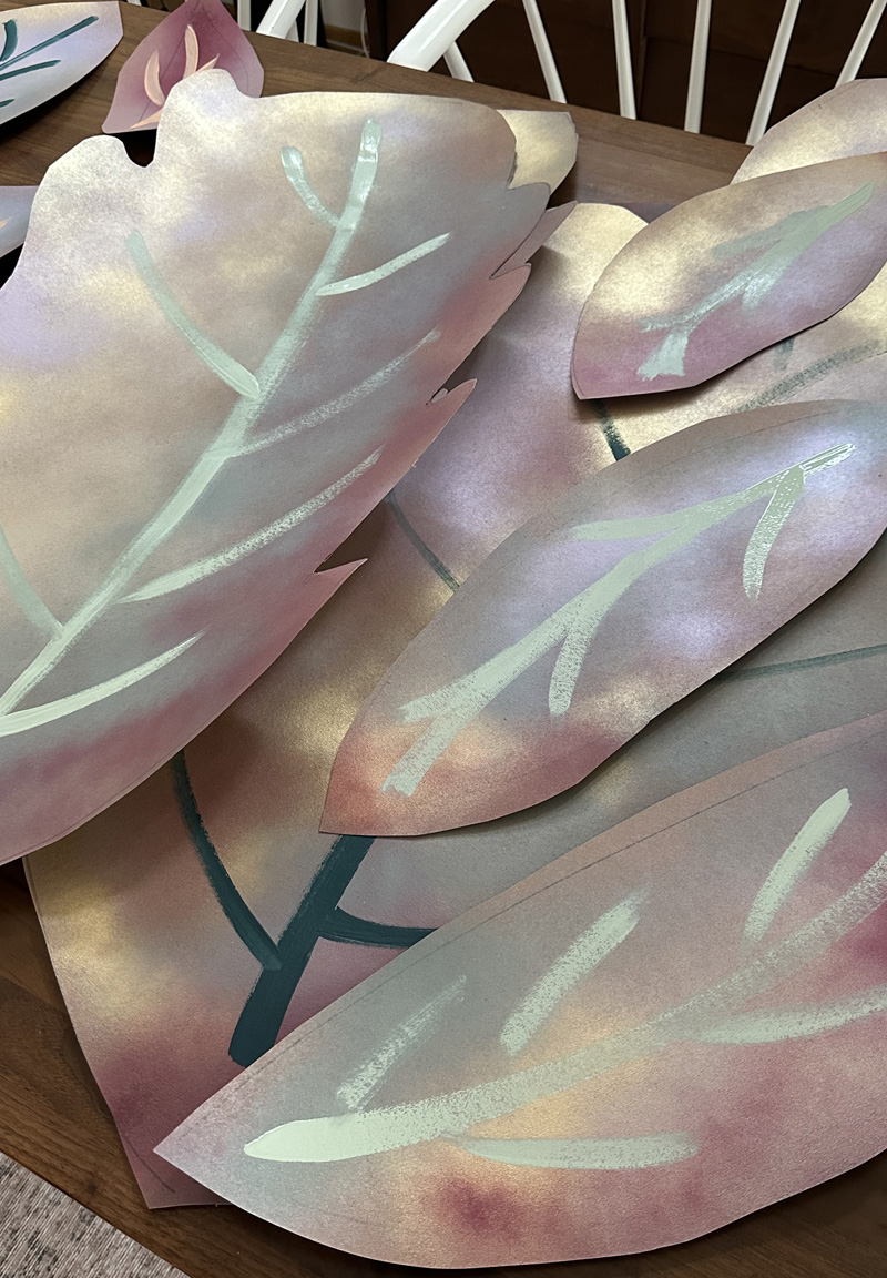 Mint Green painted veins on paper leaves