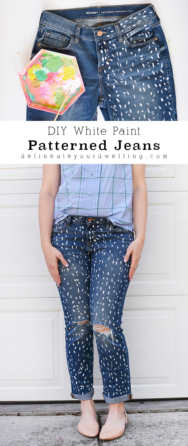 DIY White Paint Patterned Jeans - Delineate Your Dwelling