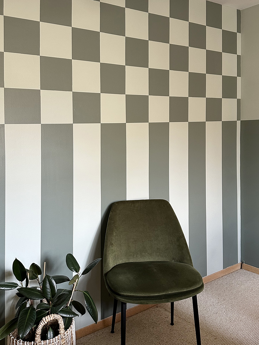 Green Checkerboard Pattern Accent Wall