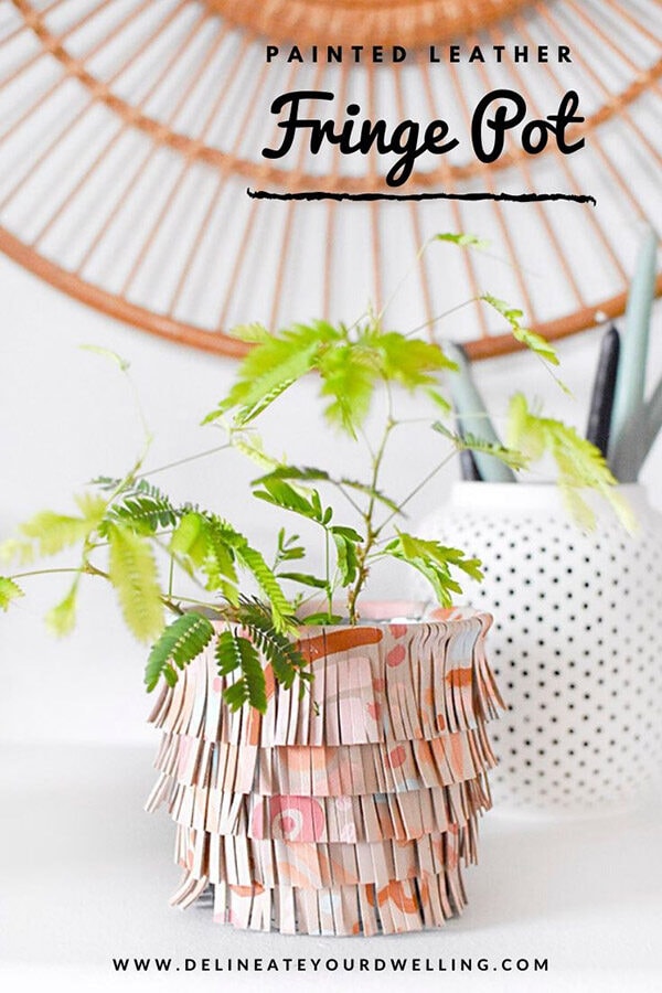 Painted Fringe Leather Planter Pot