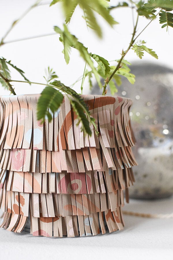 Painted Fringe Leather Planter Pot