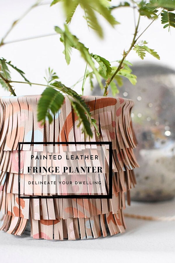 Painted Fringe Leather Planter Pot