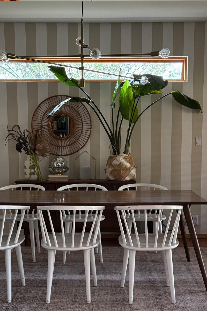 Cream and white stripes in dining room