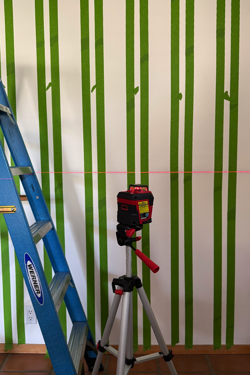 Laser level and painter's tape stripes