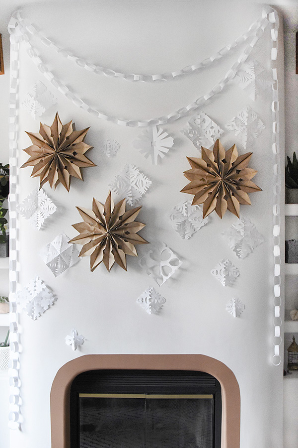 Paper Bag Stars on fireplace