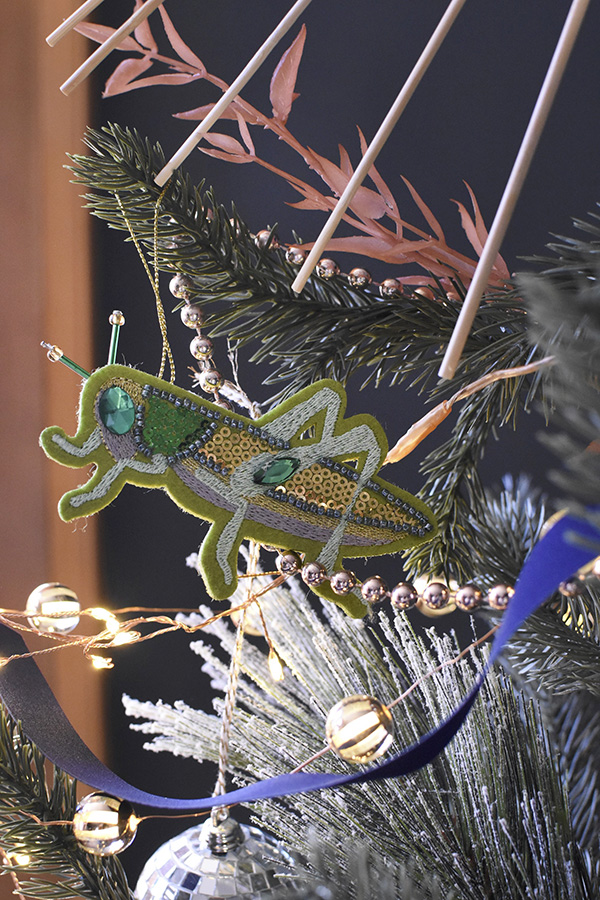 Felted Grasshopper Christmas Tree ornament