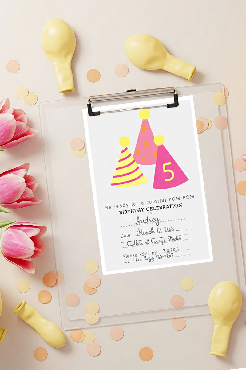 Pom Pom Birthday Party Printable Invitations