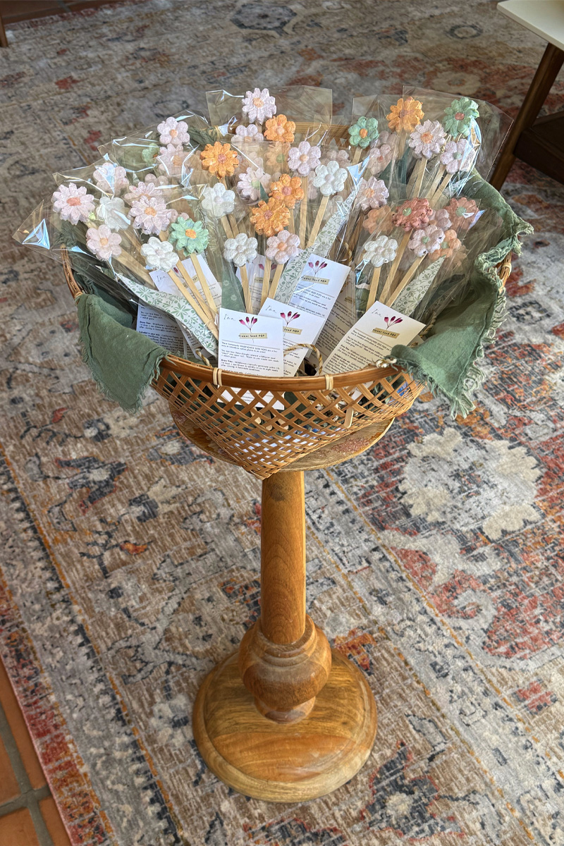 Flower Bouquet Seed Pops displayed in a basket