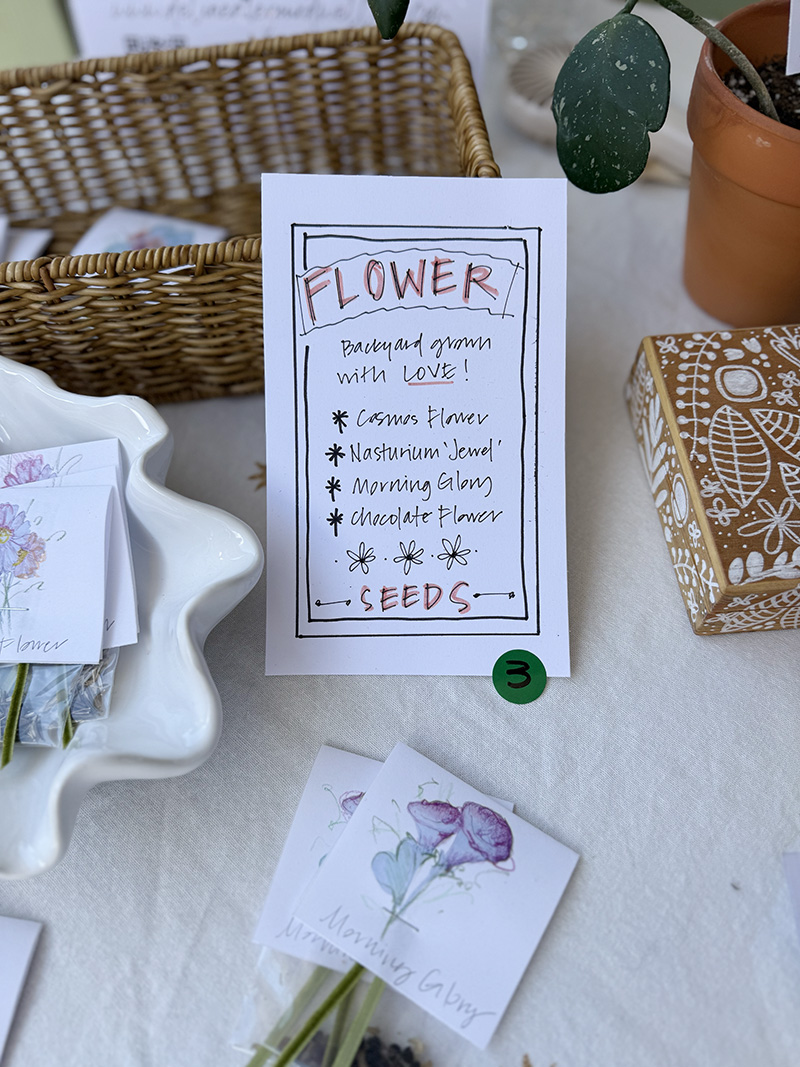 Popup event, Flower Seed packet hand drawn signage and pricing