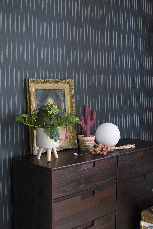 Dark Teal walls with dresser