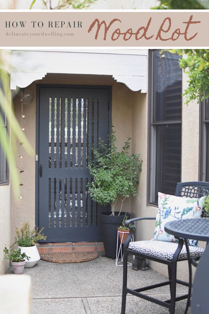 Repaired blue wood screen door