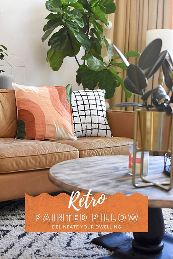 DIY Painted Retro Pillow on sofa