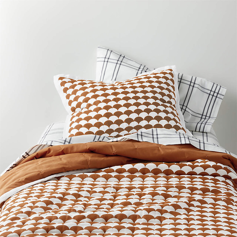 Rust and White patterned bedding