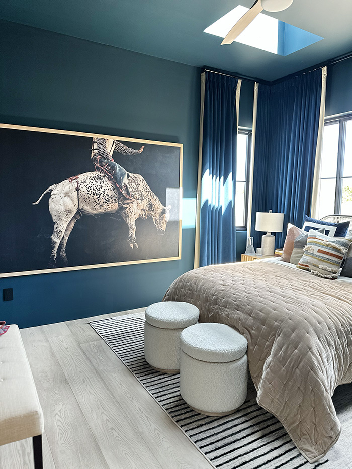 Deep Blue and Tan Guest Bedroom