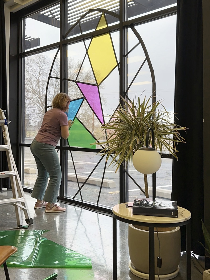 Adding green cellophane stained glass window
