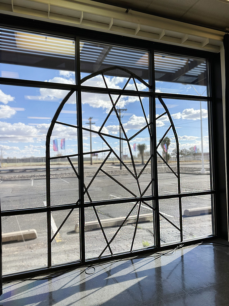 Colorless Stained Glass arch window