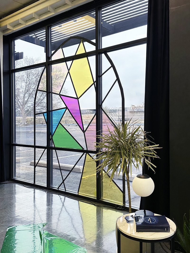 Colorful cellophane window