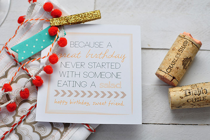 "Because a great birthday never started with someone eating a salad." Birthday gift tag
