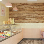 Darling yellow and peach ice cream shop