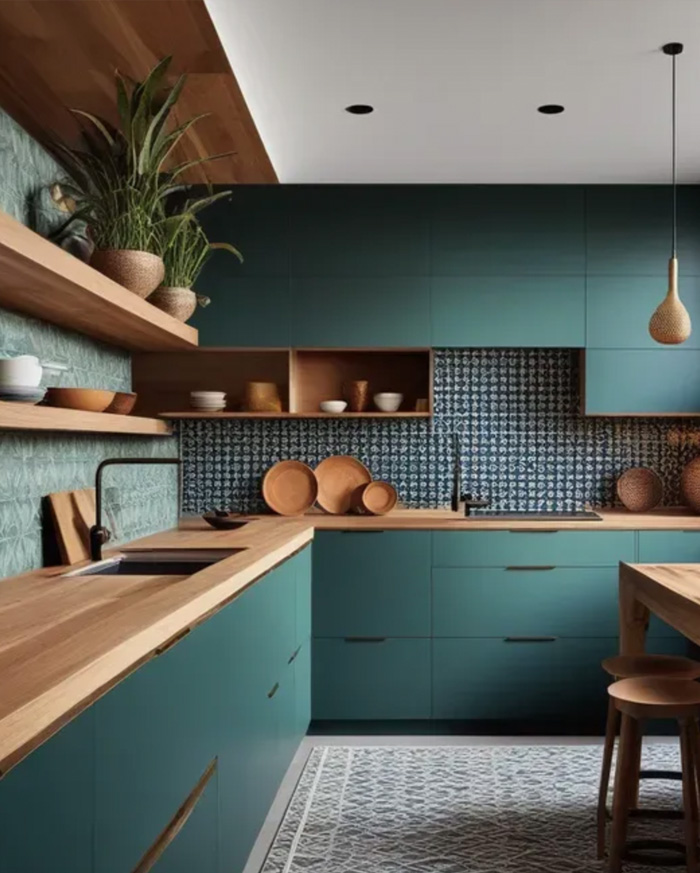 Teal and Black Modern Kitchen