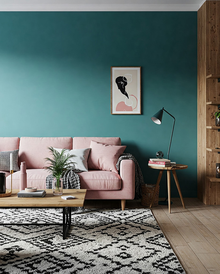 Teal and Pink Boho Living room