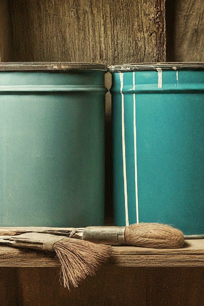 Teal and Turquoise paint cans