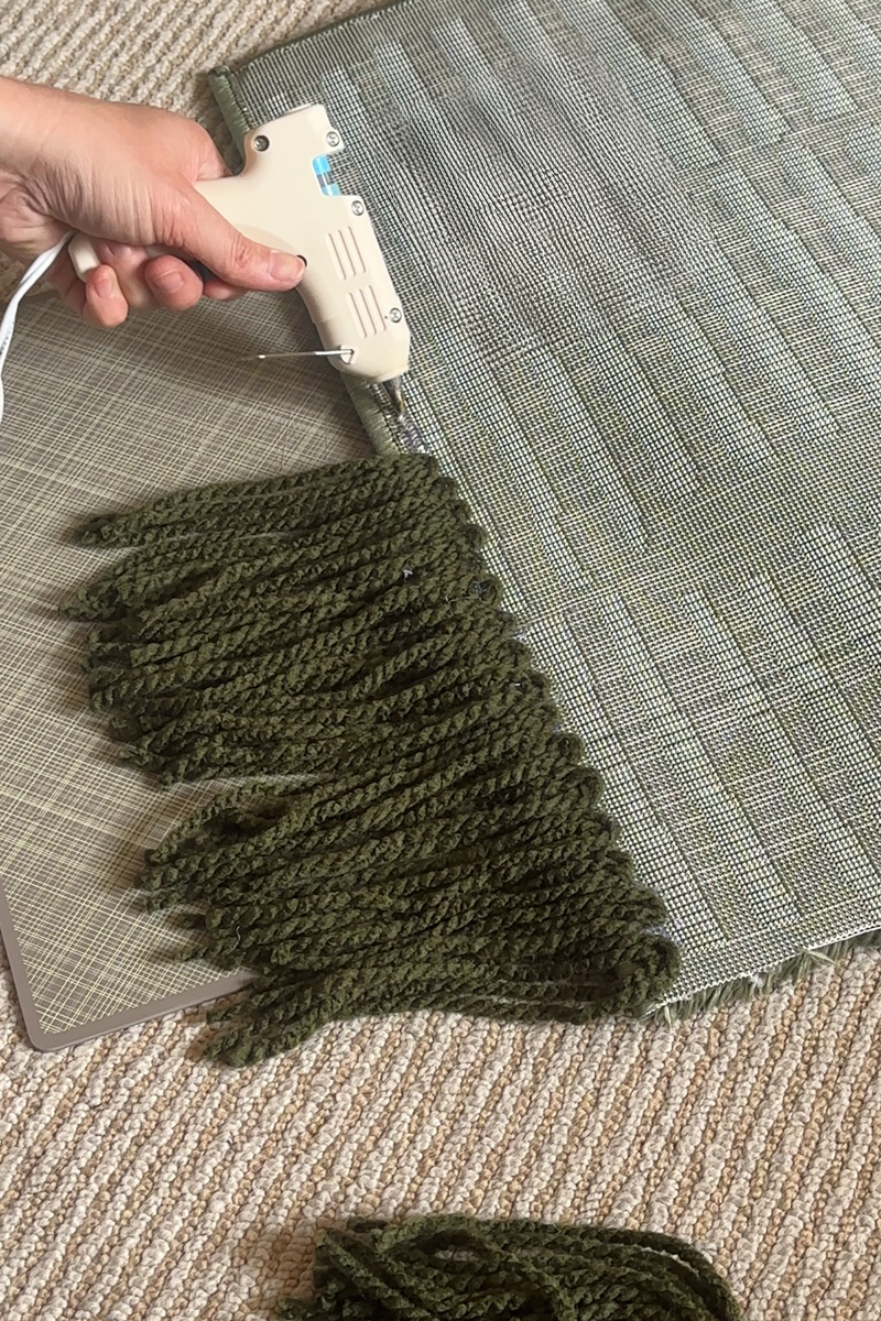 Yarn tassels on rug