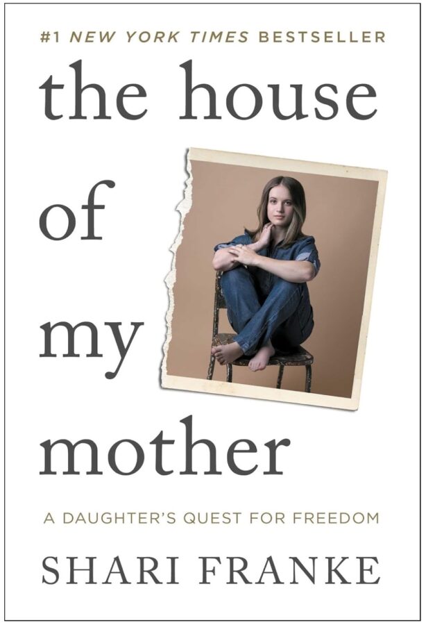 the house of my mother, white background with a simple photo of Shari Franke ripped in half - Memoir book
