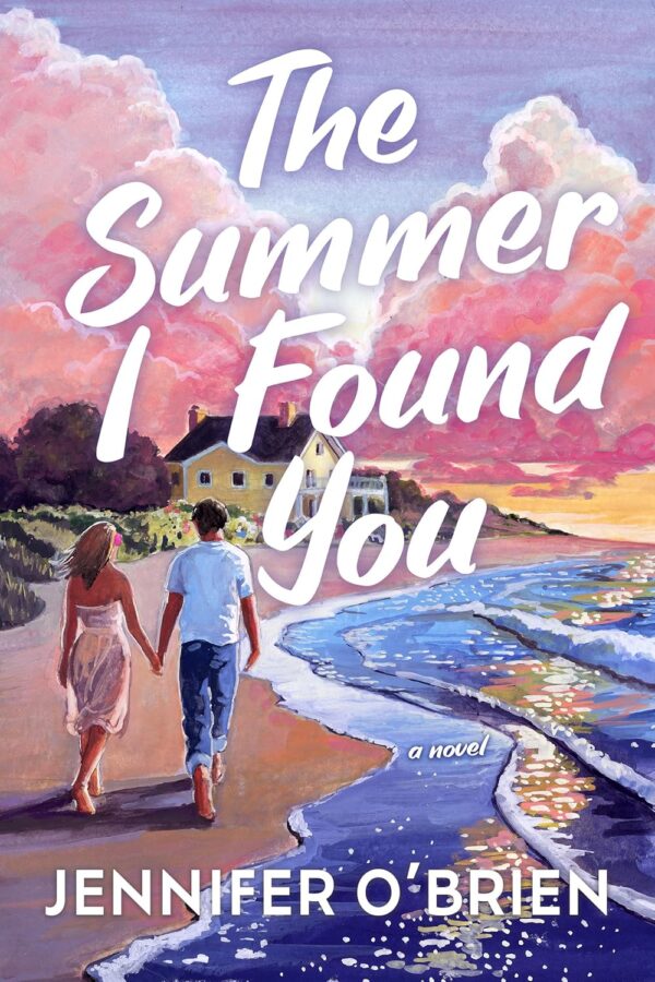 The Summer I Found You, sunset watercolor ocean scene with girl and boy walking along the beach - Fiction book