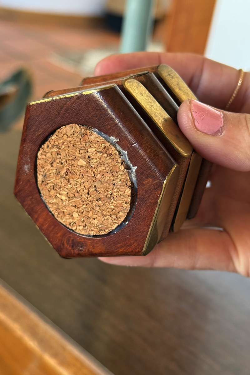 Cork circle glued to bottom of napkin rings