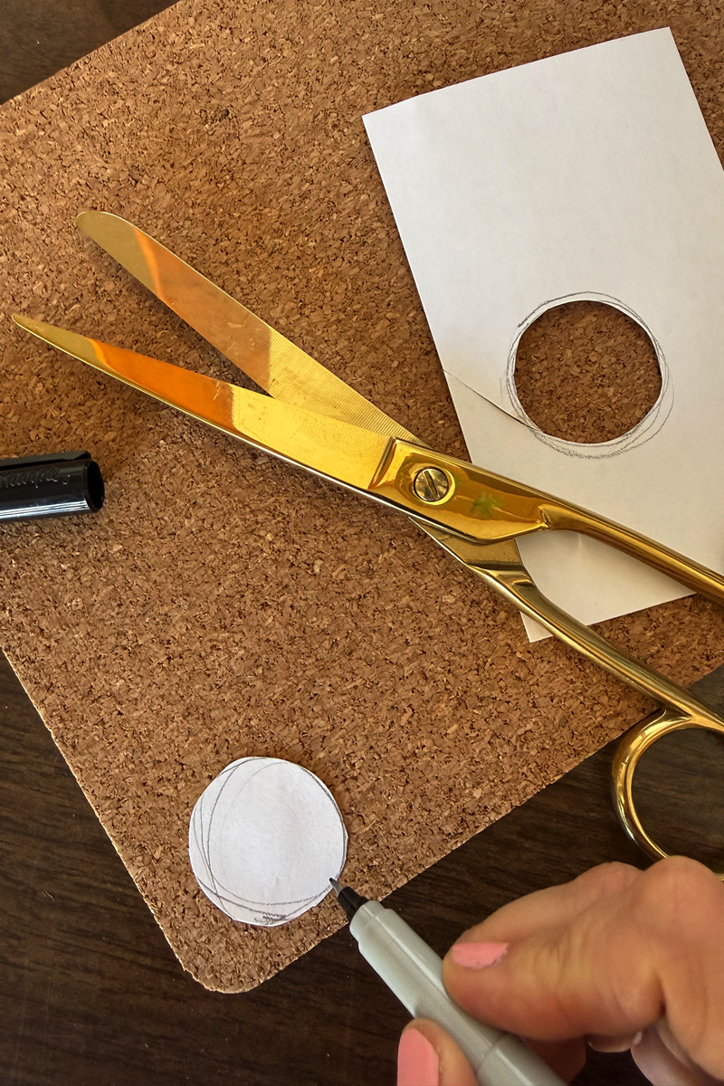 Tracing circle onto cork sheet