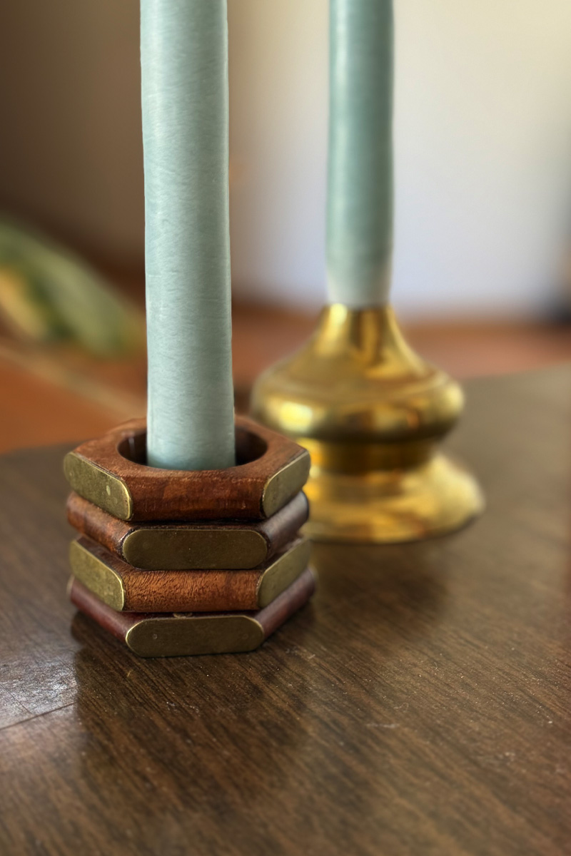 Simple wood and gold Candle Holder