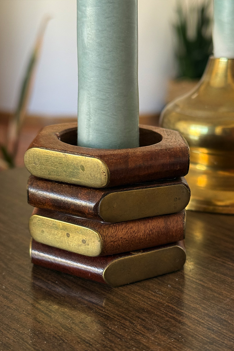 Mid-Century Modern napkin rings turned candle holder