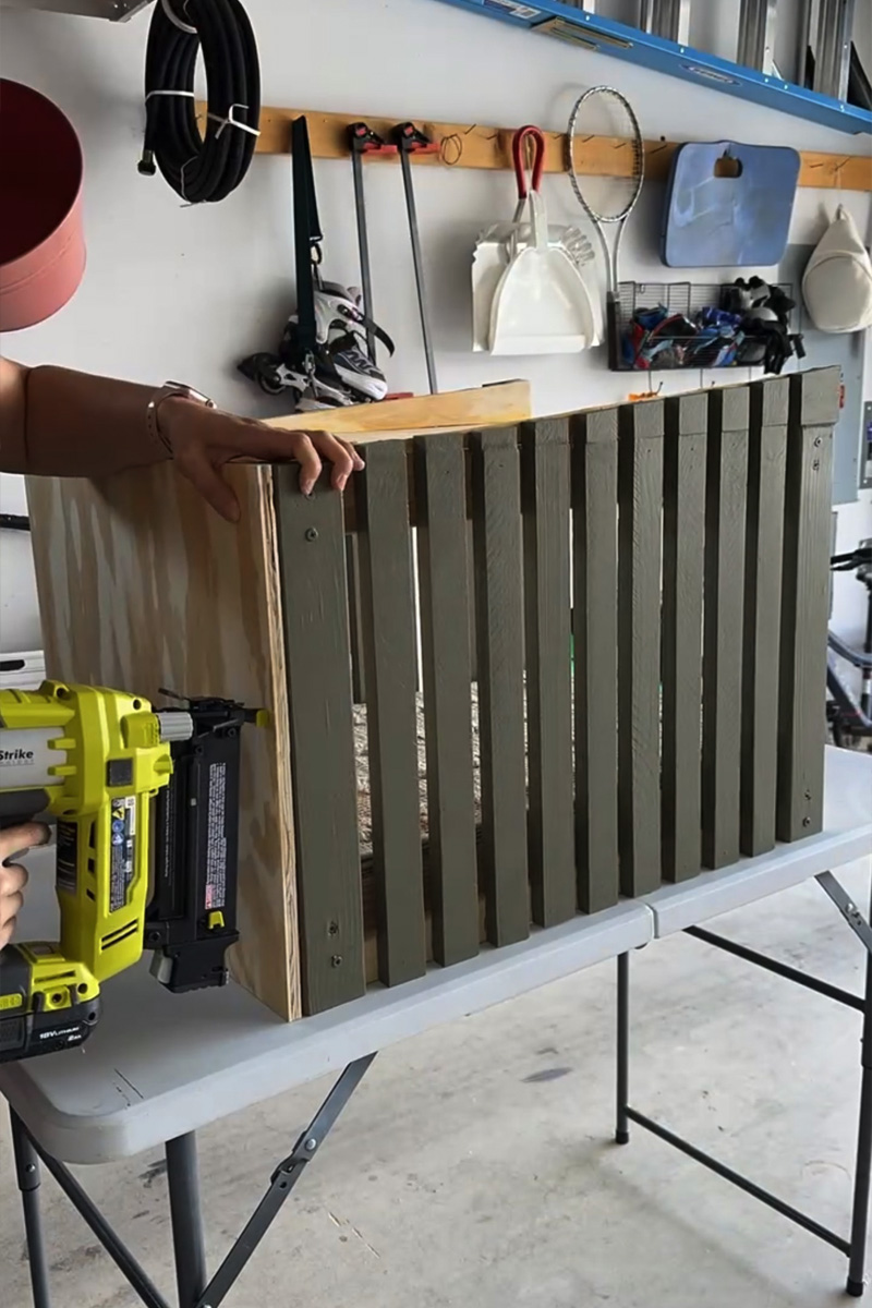 Installing back wall on trendy dog house