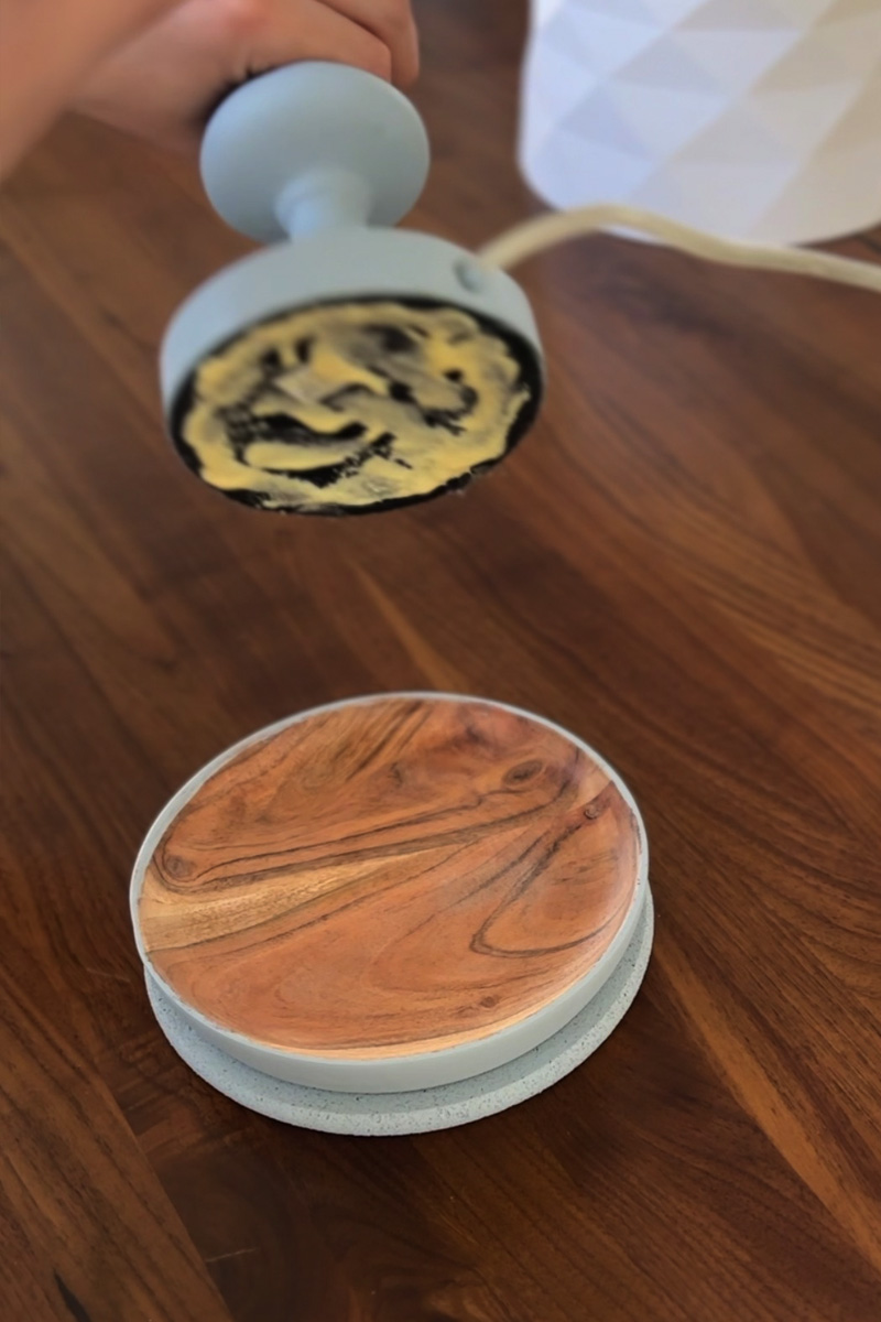 Glue lamp to wooden dish