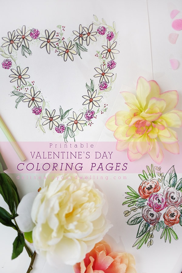 Enjoy a relaxing evening on Galentine's Day or Valentine's Day with these fun Floral Coloring Pages! Delineate Your Dwelling #galentinesdaycoloringpages #valentinesdaycoloringpages #coloringpages