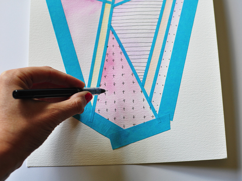 Adding ink detail to a watercolor painting