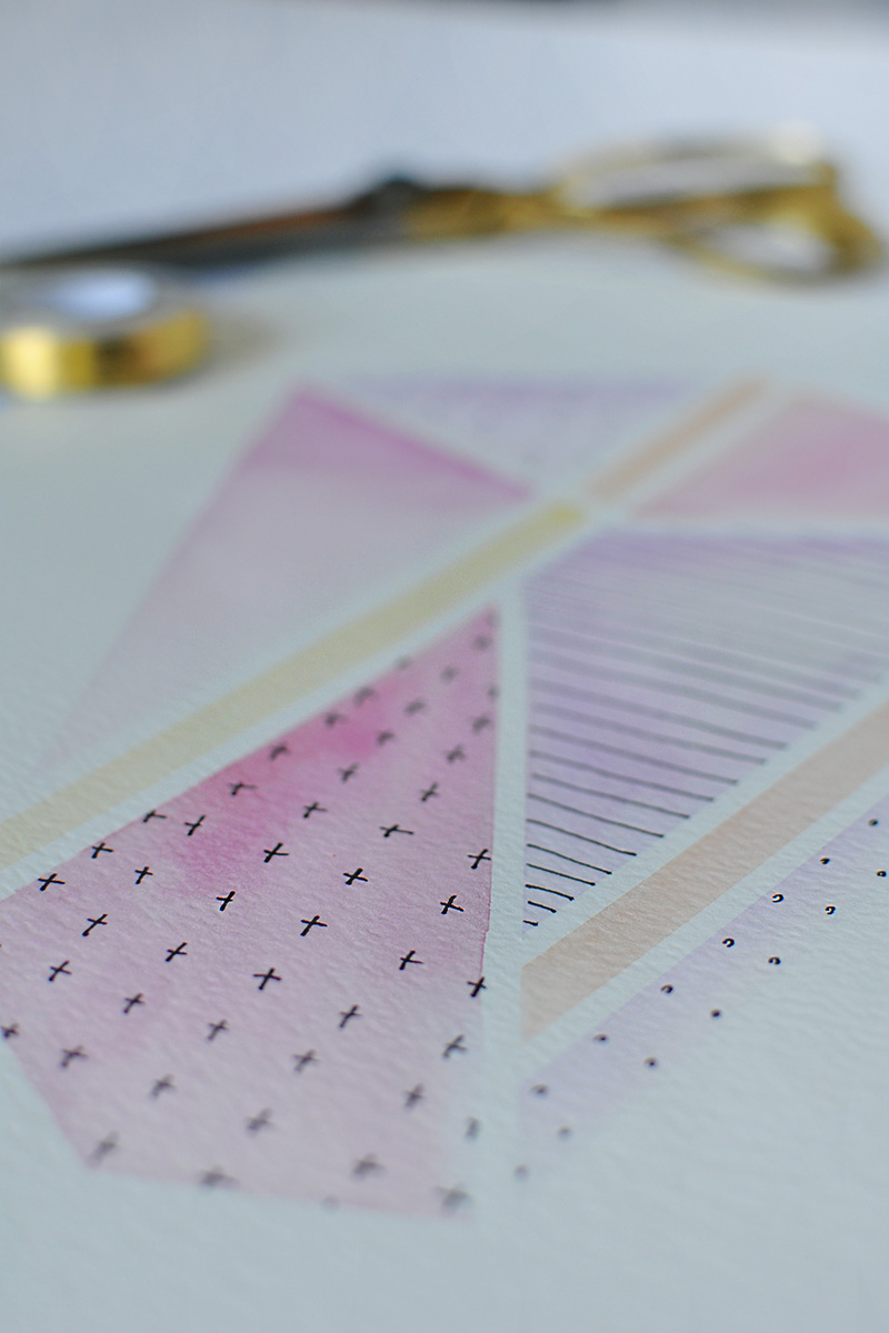 Pink watercolor under small cross patterns