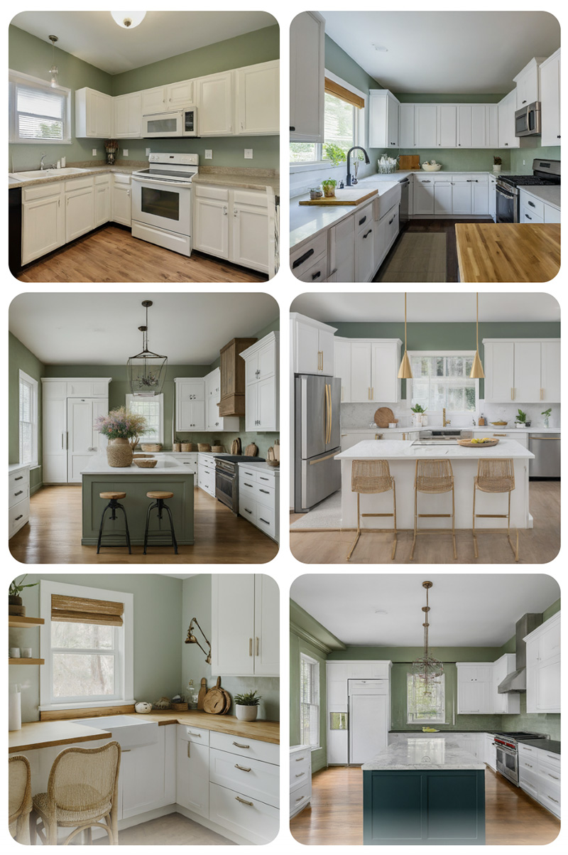 White Cabinets and Sage Green Walls