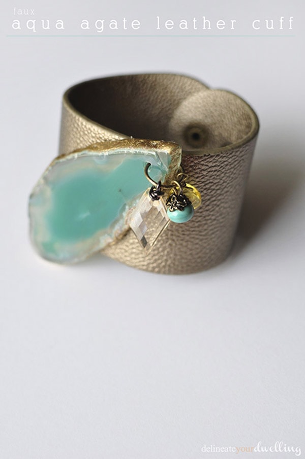 Faux aqua agate leather cuff