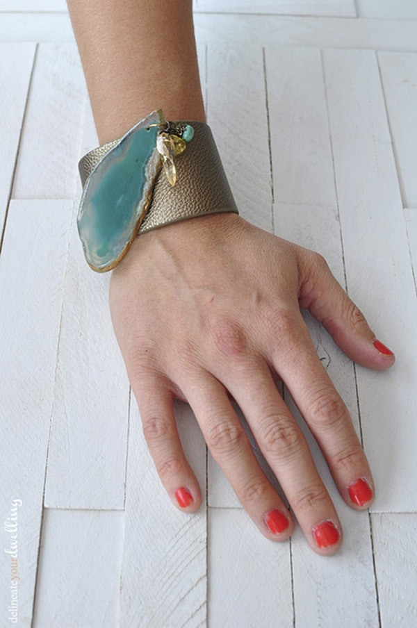 Agate Leather Cuff Bracelet